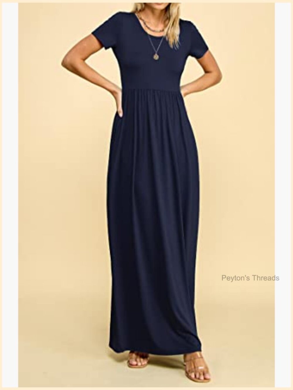 Short Sleeve Loose Plain Casual Long Maxi Dress with Pockets - Picture 2 of 7